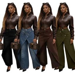 Women Irregular Wide Leg Pants Solid Straight Trousers Full Lenth High Waist Zipper Loose Fit Office Lady Casual 2026 Spring