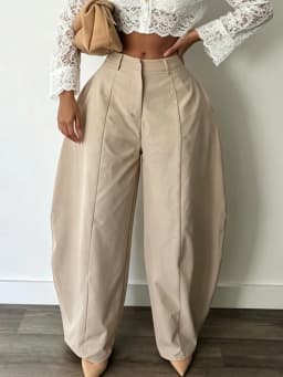 Women High Waist Barrel Wide Leg Pants Front Seam Straight Curved Baggy Trousers Casual Oversized Loose Balloon Pants Bottoms