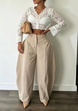 Women High Waist Barrel Wide Leg Pants Front Seam Straight Curved Baggy Trousers Casual Oversized Loose Balloon Pants Bottoms