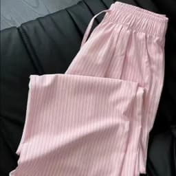 5XL Korean Striped Pockets Full Length Pants Women Spring Summer Thin High Waist Drawstring Loose Casual Straight Trousers