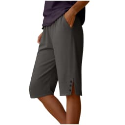 Womens Capris Pants Elastic Waist Casual Cropped Trousers Solid Color Beach Shorts Summer Knee-Length Pants With Pockets