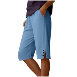 Womens Capris Pants Elastic Waist Casual Cropped Trousers Solid Color Beach Shorts Summer Knee-Length Pants With Pockets