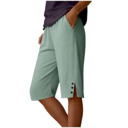 Womens Capris Pants Elastic Waist Casual Cropped Trousers Solid Color Beach Shorts Summer Knee-Length Pants With Pockets