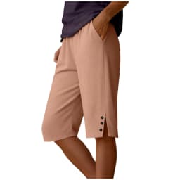 Womens Capris Pants Elastic Waist Casual Cropped Trousers Solid Color Beach Shorts Summer Knee-Length Pants With Pockets