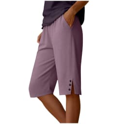 Womens Capris Pants Elastic Waist Casual Cropped Trousers Solid Color Beach Shorts Summer Knee-Length Pants With Pockets