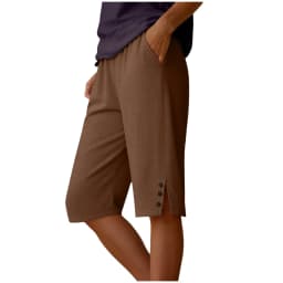 Womens Capris Pants Elastic Waist Casual Cropped Trousers Solid Color Beach Shorts Summer Knee-Length Pants With Pockets