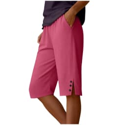 Womens Capris Pants Elastic Waist Casual Cropped Trousers Solid Color Beach Shorts Summer Knee-Length Pants With Pockets