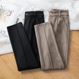 Women's Herringbone Woolen Trousers Autumn Winter Fleece Thicken Straight Harem Pants Suit Pants Female Warm Casual Pants 2025