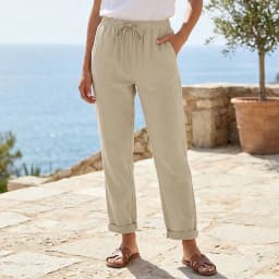 Women's Pants Cotton Linen Solid Color Breathable Lightweight Elastic Waist Fashion Simple Style Casual Straight Leg Trousers