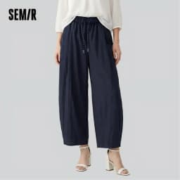 Semir Women Pants Woven 2026 Curved Cut Wide Leg Drawstring Urban Casual Everyday Style Soft Comfortable Daily Wear Trendy
