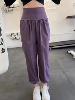 Women's High-Waisted Pocket Fitness Yoga Pants Loose Cuffed Ankle Workout Running Training Sports Sweatpants Quick-Dry Harem Pan