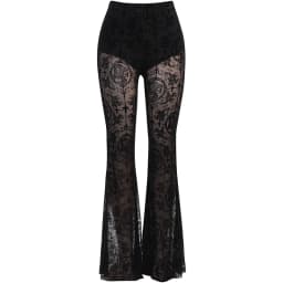 Y2K Gothic Black Velvet Lace Mesh Flare Pants Sexy Harajuku Aesthetic See Through Emo Pants Vintage Women Summer Pant Streetwear