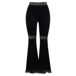 Y2K Gothic Black Velvet Lace Mesh Flare Pants Sexy Harajuku Aesthetic See Through Emo Pants Vintage Women Summer Pant Streetwear
