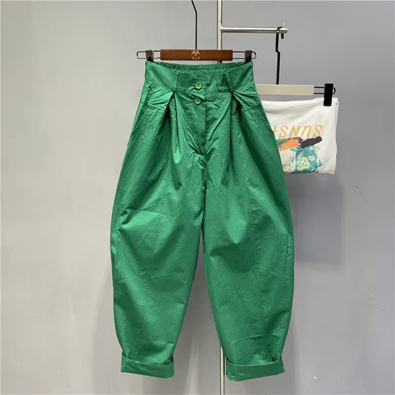 Limiguyue Street Wear Loose Cotton Harem Pants Women Spring Summer Trousers Elastic Wiast Ankle-Length Pants Two Button E392