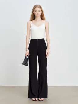 ZIQIAO Petite Women's Modern Black High-Waisted Flared Tros 2026 Spring New Arrival: Floor-Length Slightly Flared Casual Pants