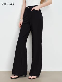 ZIQIAO Petite Women's Modern Black High-Waisted Flared Tros 2026 Spring New Arrival: Floor-Length Slightly Flared Casual Pants