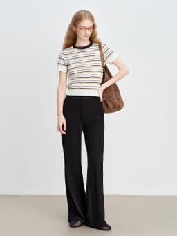 ZIQIAO Petite Women's Modern Black High-Waisted Flared Tros 2026 Spring New Arrival: Floor-Length Slightly Flared Casual Pants