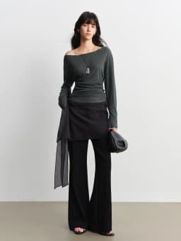 ZIQIAO Petite Women's Modern Black High-Waisted Flared Tros 2026 Spring New Arrival: Floor-Length Slightly Flared Casual Pants