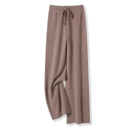 Women 100% Merino Wool Wide Leg Pants Autumn Winter Basic Soft Warm Pure Wool Knit Casual Simple Style Solid Knitted Trousers