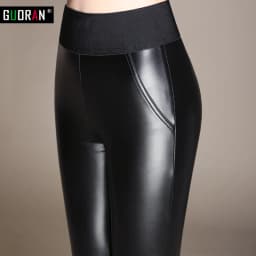 2022 Winter clothes S-XXXXL Women Stretch PU Leather Pants Black Warm velvet Trousers Ladies Female Pencil Pants Femme capris