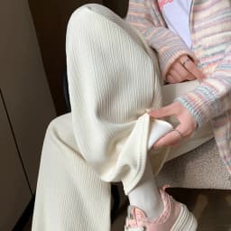 2025 Winter Fleece Lined Warm Pants Women Solid Color Wide Leg Pants Woman Comfortable Elastic High Waist Trousers Female