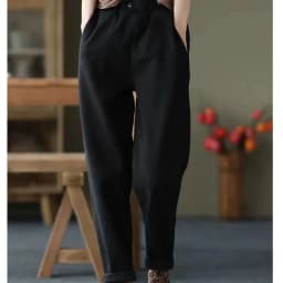 Autumn Winter Warm Cotton Thick Haren Pants For women Elastic waist with plush Casual Pants Solid color Loose Student Trousers