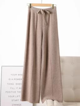 Autumn Winter Women 100% Merino Wool Wide Leg Pants Female Elastic Waist Pants New Casual Soft Warm Knit Fashion Trousers