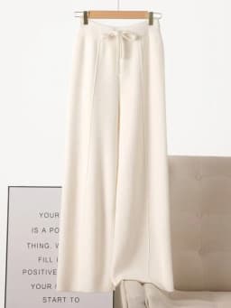 Autumn Winter Women 100% Merino Wool Wide Leg Pants Female Elastic Waist Pants New Casual Soft Warm Knit Fashion Trousers