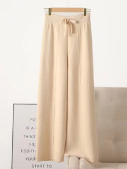 Autumn Winter Women 100% Merino Wool Wide Leg Pants Female Elastic Waist Pants New Casual Soft Warm Knit Fashion Trousers