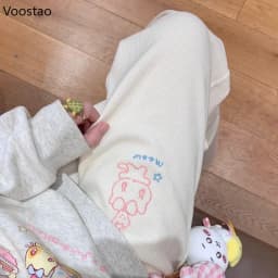Sweet Lolita Style Corduroy Pants Women Kawaii Strawberry Cat Embroidery Chic Wide Leg Pants High Waist Sweatpants Cute Trousers