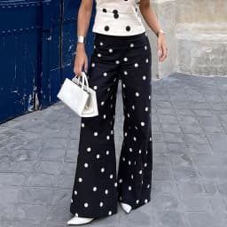 Linad Casual Polka Dot Loose Long Pants Women 2026 Street Chic High Waist Zipper Wide Leg Pants Spring Vintage Trousers Female