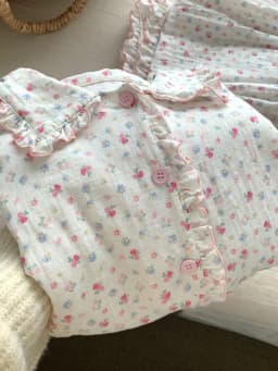 Spring Autumn 2026 Sweet Floral Print Long Sleeve Long Pants Sleepwear Women's Doll Collar Wooden Trim Open Cardigan Hom...