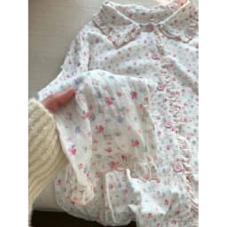 Spring Autumn 2026 Sweet Floral Print Long Sleeve Long Pants Sleepwear Women's Doll Collar Wooden Trim Open Cardigan Hom...