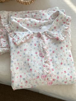 Spring Autumn 2026 Sweet Floral Print Long Sleeve Long Pants Sleepwear Women's Doll Collar Wooden Trim Open Cardigan Hom...