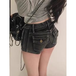 Retro American Grey Washed mid Waist Denim Shorts Women's Slimming Tightening Long Legging Butt Lifting Hot Pants Casual Pants