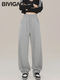 BIVIGAOS New American Style Sports Pants Women Autumn Winter High Waist Straight Wide Leg Pants Cotton Casual Gray Sweatpants