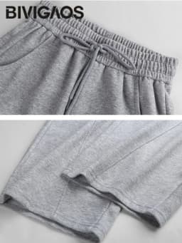 BIVIGAOS New American Style Sports Pants Women Autumn Winter High Waist Straight Wide Leg Pants Cotton Casual Gray Sweatpants