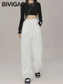 BIVIGAOS New American Style Sports Pants Women Autumn Winter High Waist Straight Wide Leg Pants Cotton Casual Gray Sweatpants