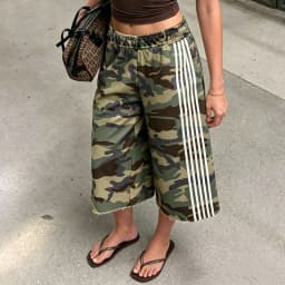 Women Y2K Striped Side Cropped Wide Leg Sweatpants Elastic Waist Capri Trousers Sporty Streetwear Preppy Loose Jogger Pants