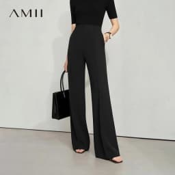 Amii Women's Flared Pants 2026 Summer New Pin Tuck Casual Trousers With Flowy Drape Simple Office Long Pants For Women 12612019