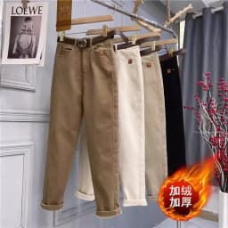 2025 Spring Autumn New High Waist Jeans Women's Fashion Loose Versatile Thicken Casual Pants Oversized Female Warm Trousers 4XL