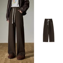 TOYOUTH Women Split Design Casual Pants 2026 Spring New Elastic High-Waisted Sporty Loungewear Slouchy Trousers