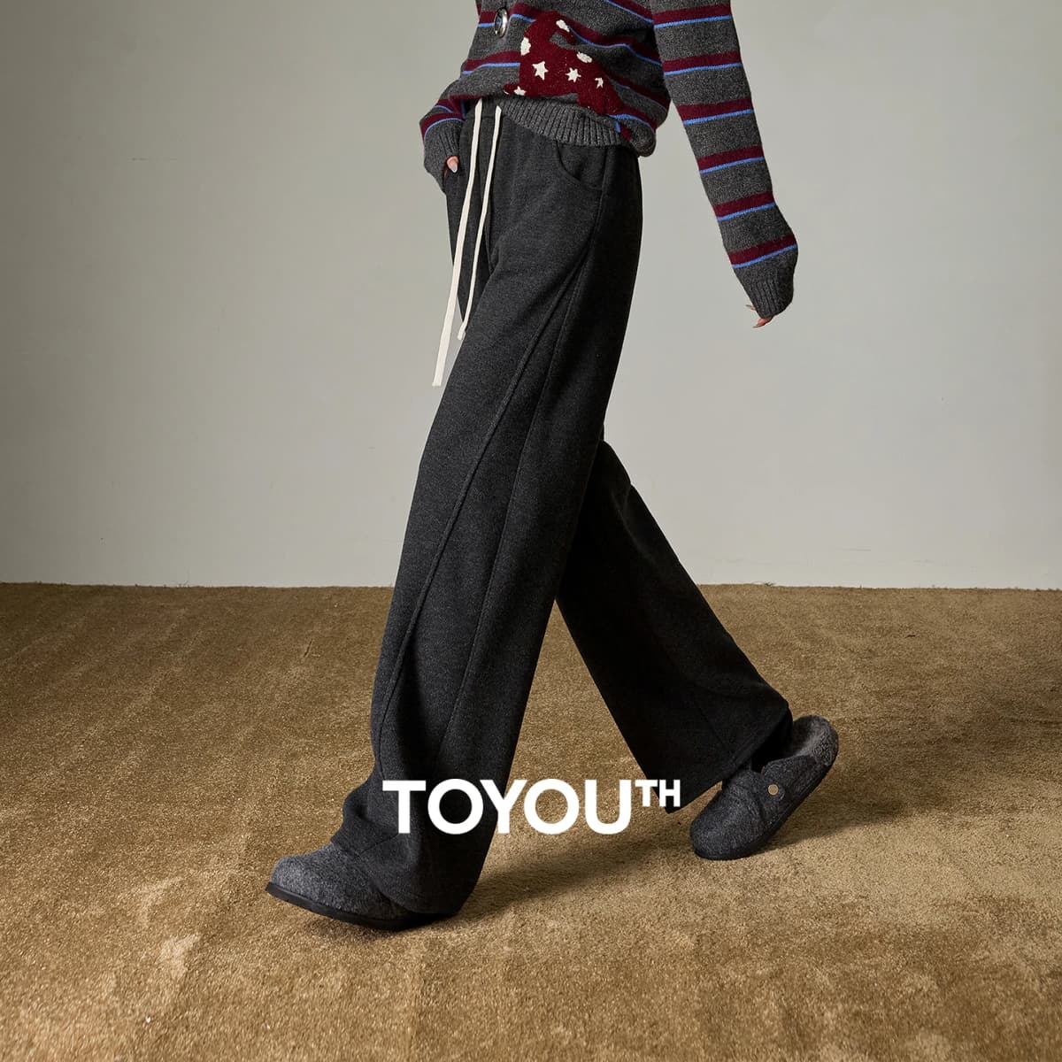 TOYOUTH Women Split Design Casual Pants 2026 Spring New Elastic High-Waisted Sporty Loungewear Slouchy Trousers