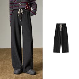 TOYOUTH Women Split Design Casual Pants 2026 Spring New Elastic High-Waisted Sporty Loungewear Slouchy Trousers