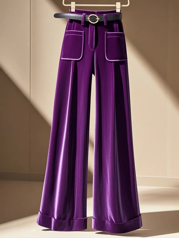 Limiguyue Purple Thicken Velvet Pants Women Warmful High Waist Autumn Winter Trousers Casual Ankle-Length Straight Pants 553A