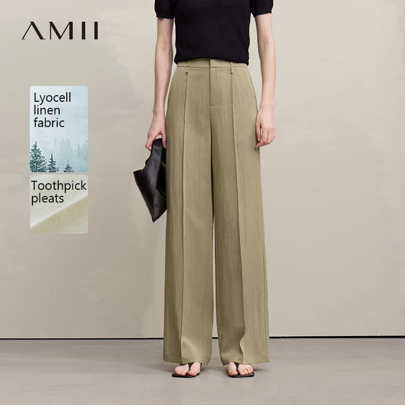 Amii Breathable Women's Pants 2026 Summer New Loose Casual Wide Leg Woman Trousers Solid Basic Versatile Long Pants 12622061