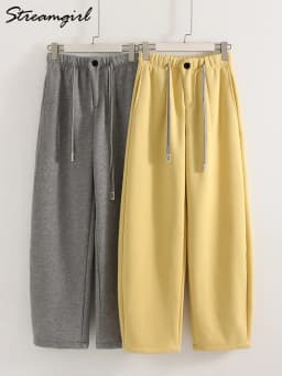 Streamgirl Warm Pants For Women Winter Brown Wide Leg Fleece Sweatpants Women Baggy Sport Winter Thick Velvet Warm Trousers