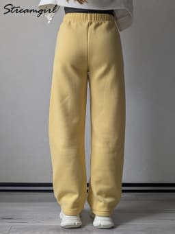 Streamgirl Warm Pants For Women Winter Brown Wide Leg Fleece Sweatpants Women Baggy Sport Winter Thick Velvet Warm Trousers