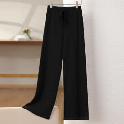 New Arrival Women High Waist Wide Leg Pants For Autumn Winter Thick Warm Solid Basic Casual Trousers 100% Merino Wool Knitwear