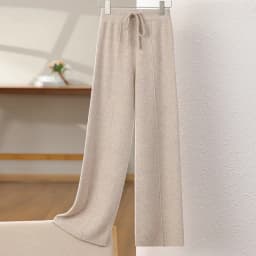 New Arrival Women High Waist Wide Leg Pants For Autumn Winter Thick Warm Solid Basic Casual Trousers 100% Merino Wool Knitwear